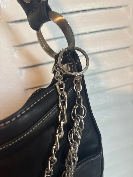 Vintage Danier Black Leather Bag + Zara Charm Chains Y2K Luxe - Picture 6 of 13